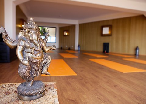 Der Yogaraum im Alpino Atlantico lädt zum wohltuenden Yoga üben ein