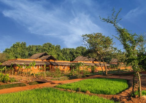 Die nachhatlige Bauweise des Ayurvie Sigiriya Resorts mit Bio-Garten