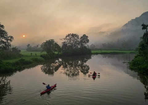 Eine Kajaktour durch die exotische Flusslandschaft des Bentota-Ganga