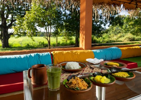 Das leckere Essen mit wunderschöner Aussicht genießen