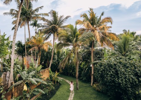 Ruhe und Erholung im Garten des Ayurveda Resorts finden