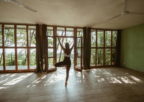 Yoga üben mit Blick in die Natur